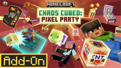 Visuel d'ambiance Minecraft illustrant Chaos Cubed : Pixel Party, le nouvel add-on gratuit de Minecraft Marketplace