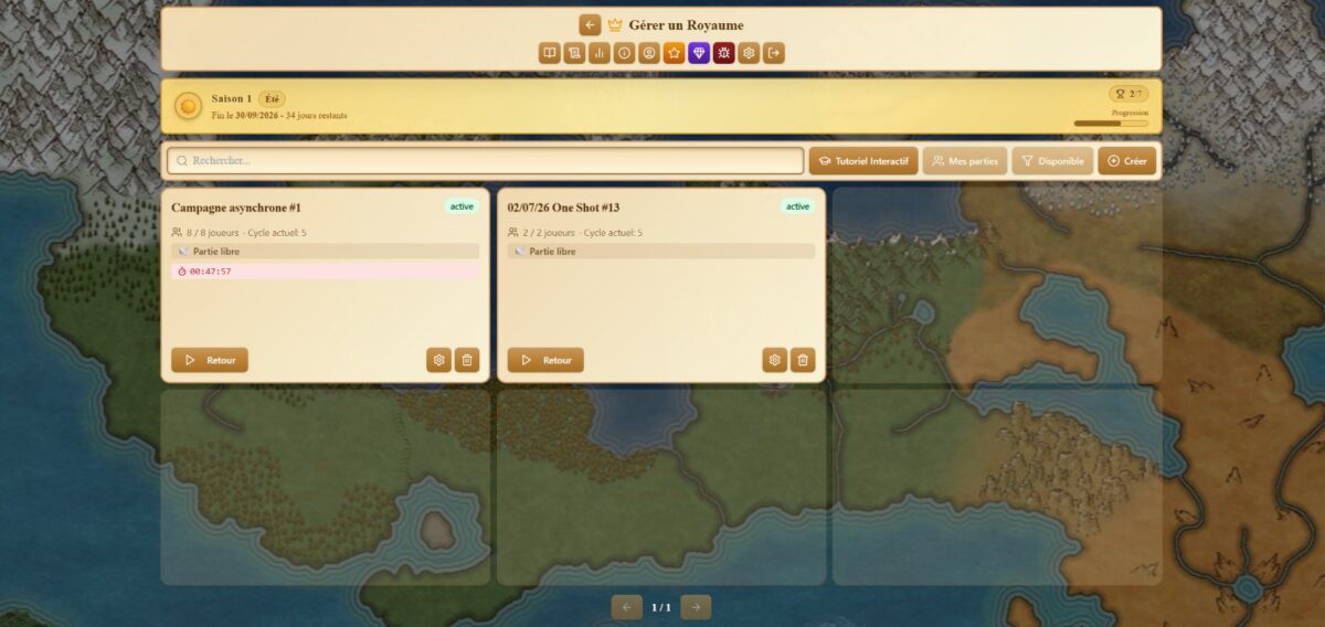 Monarcia - jeu de roleplay en ligne, gratuit et jouable sur navigateur - Visuel du jeu du lancement des parties