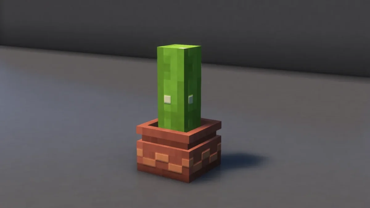 Visuel d'ambiance Minecraft illustrant Fresh Flower Pots : le pack de textures qui redonne du relief aux pots de fleurs de Minecraft - Pot cactus