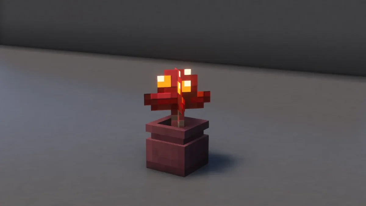 Visuel d'ambiance Minecraft illustrant Fresh Flower Pots : le pack de textures qui redonne du relief aux pots de fleurs de Minecraft - Pot champignon carmin