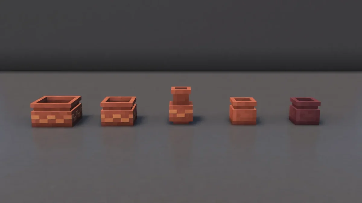 Visuel d'ambiance Minecraft illustrant Fresh Flower Pots : le pack de textures qui redonne du relief aux pots de fleurs de Minecraft - Les 5 formes de pots