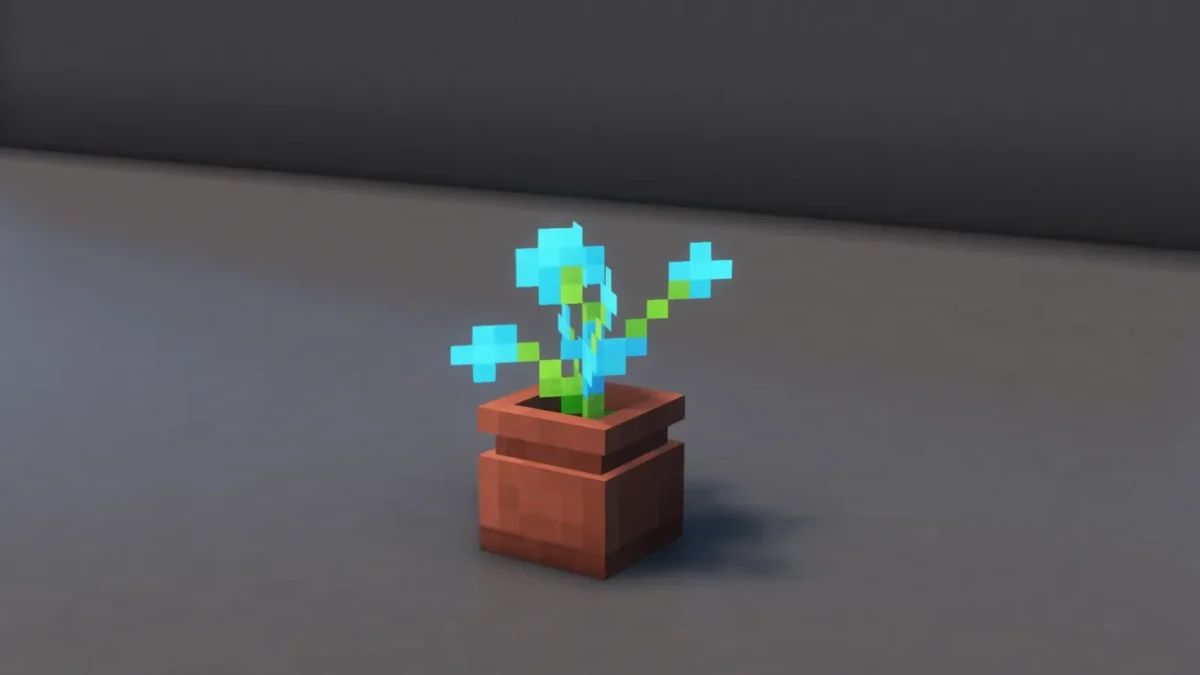 Visuel d'ambiance Minecraft illustrant Fresh Flower Pots : le pack de textures qui redonne du relief aux pots de fleurs de Minecraft - Pot orchidée bleue