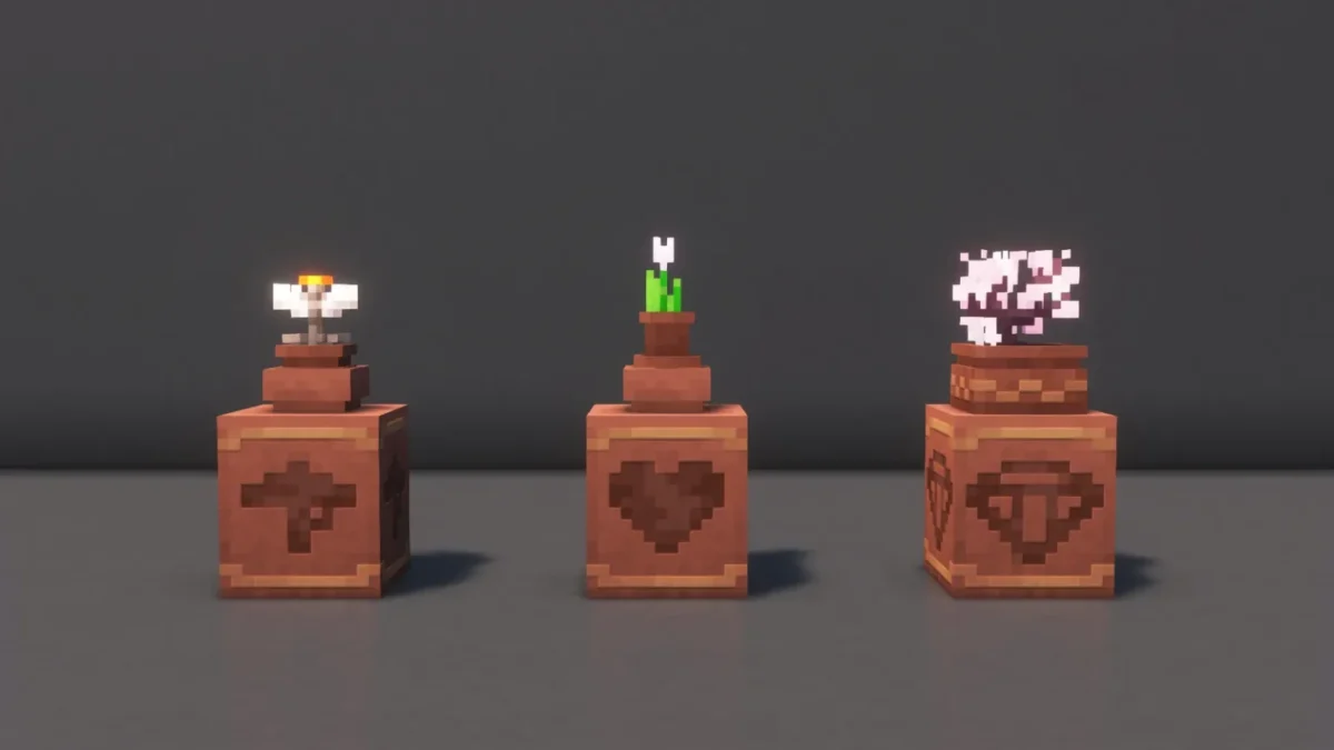 Visuel d'ambiance Minecraft illustrant Fresh Flower Pots : le pack de textures qui redonne du relief aux pots de fleurs de Minecraft - Pots décorés