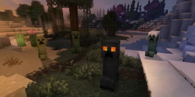 Visuel d'ambiance Minecraft illustrant AL’s Creepers Revamped : un pack de textures qui donne aux Creepers une identité par biome
