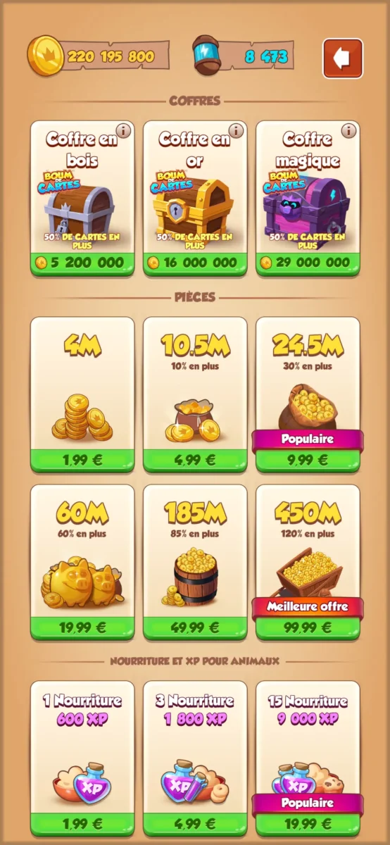 Exemples de cartes en plus dans Coin Master avec le Boum de cartes