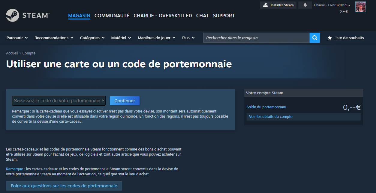 Utiliser une carte ou un code de portemonnaie sur Steam - Tutoriel par FFR Community
